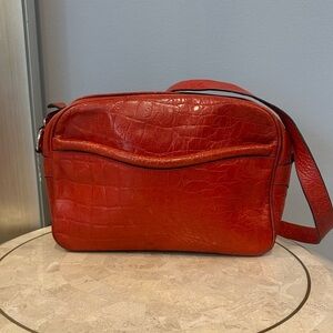 Furla Red Vintage Crocodile Embossed Leather